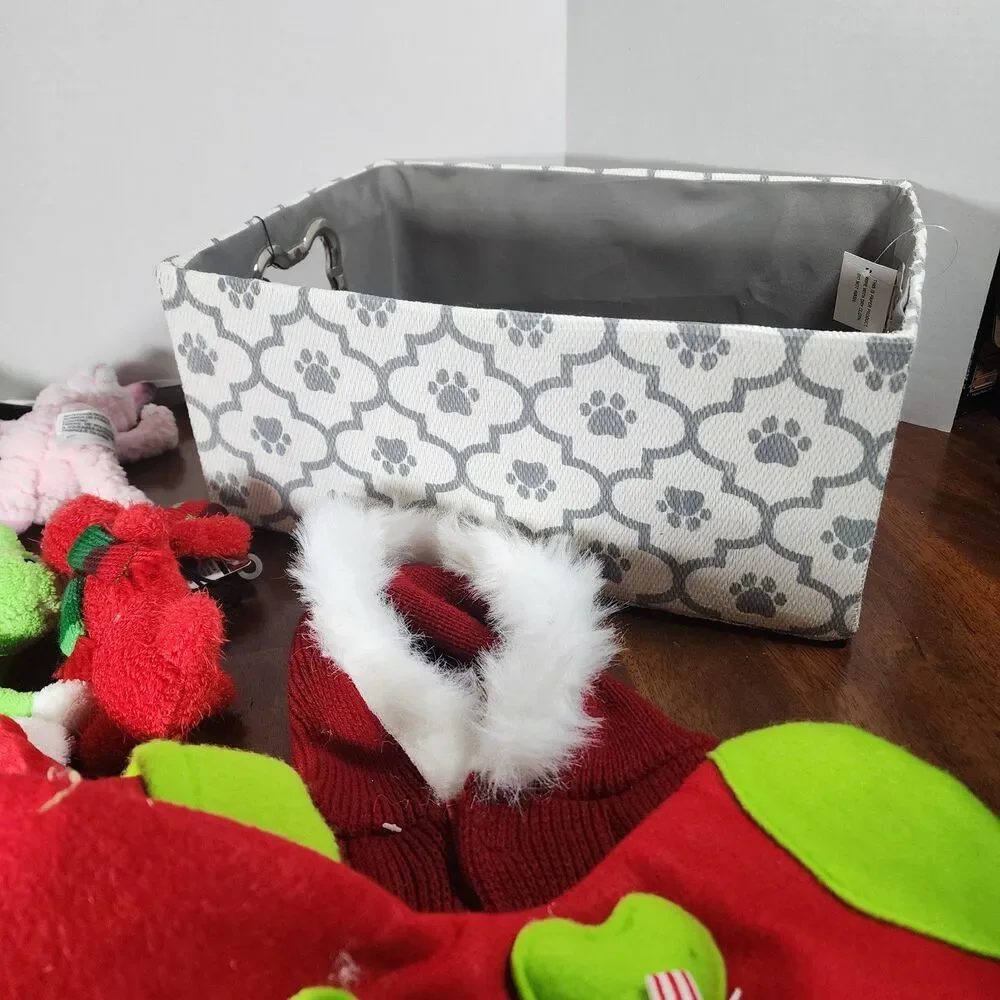 Dog Clothes Size Small & Toys with Storage Bin Lot